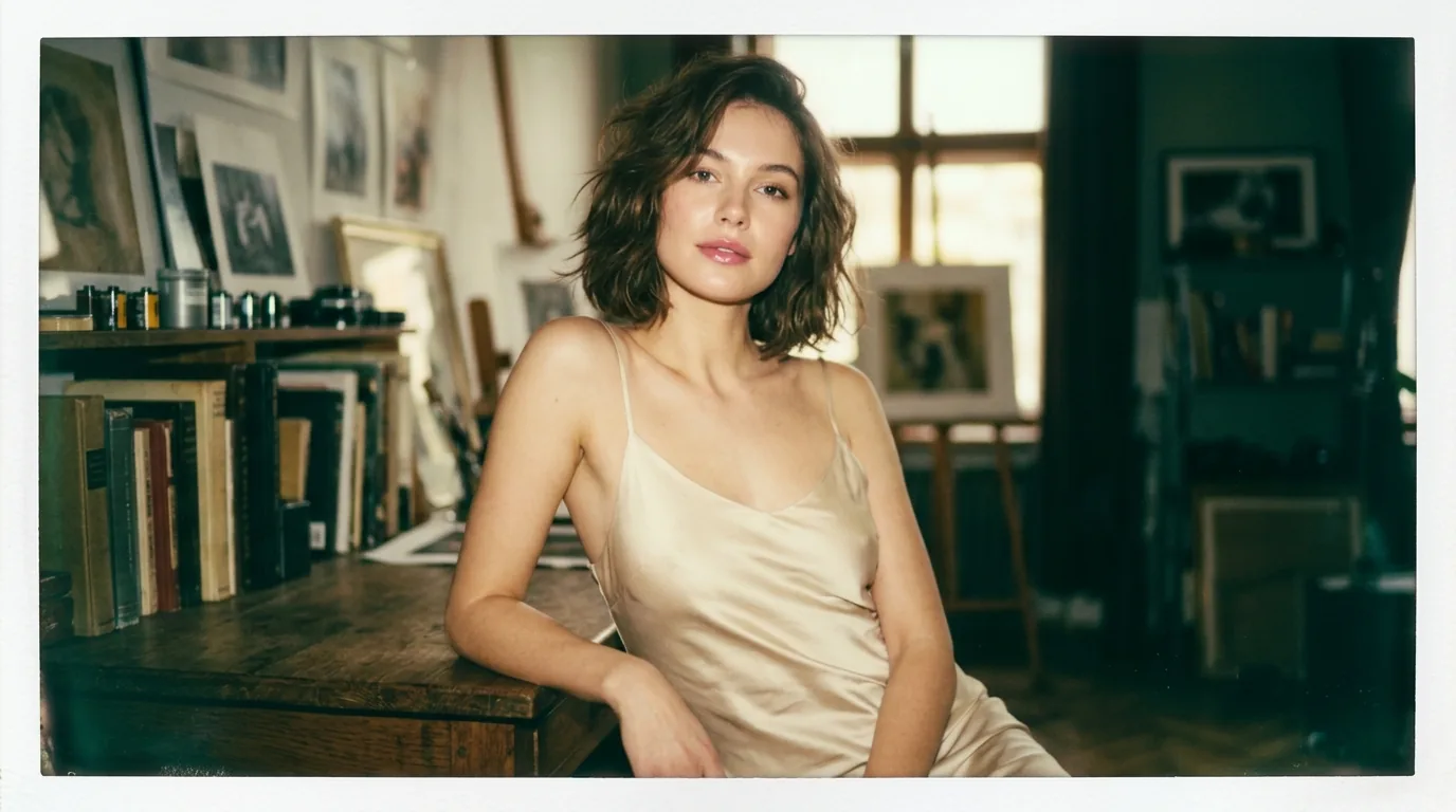 Vintage Polaroid SX-70 instant camera photography portrait with direct flash and warm chemical color shifts